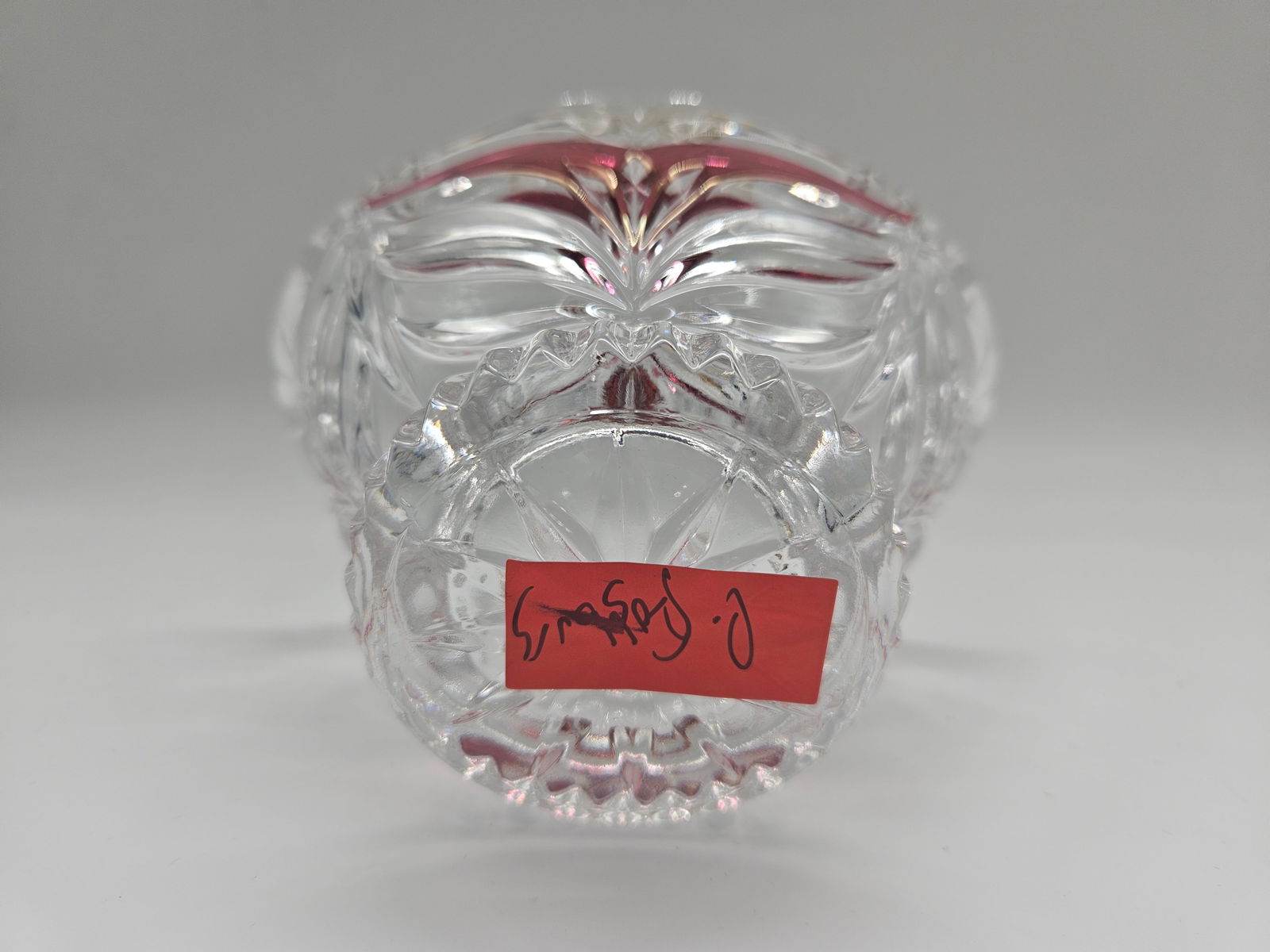 Cut Crystal Basket with Ruby Flashes - 6