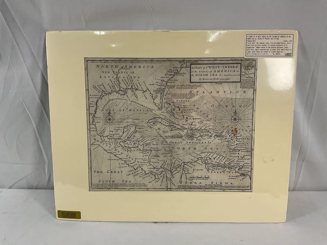 Antique Map Chart of the West Indies By Herman Moll 2: Detailed map designed to show the theater of war for the War of Jenkins's Ear. This war got its name from an event that occurred in 1731, when Robert Jenkins, the captain of the Rebecca, was