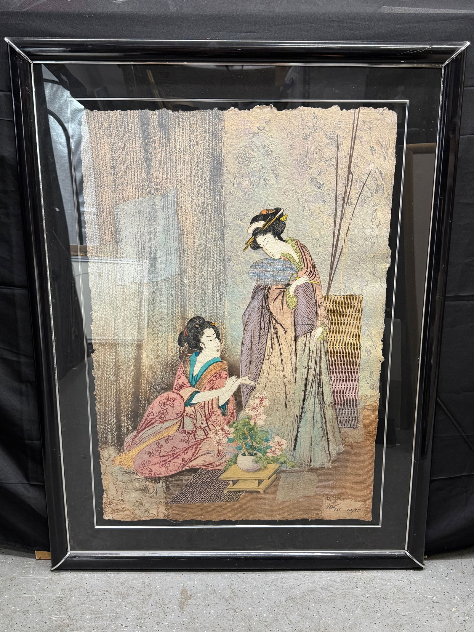 Framed Asian Textile Art with Figures (1 of 5)
