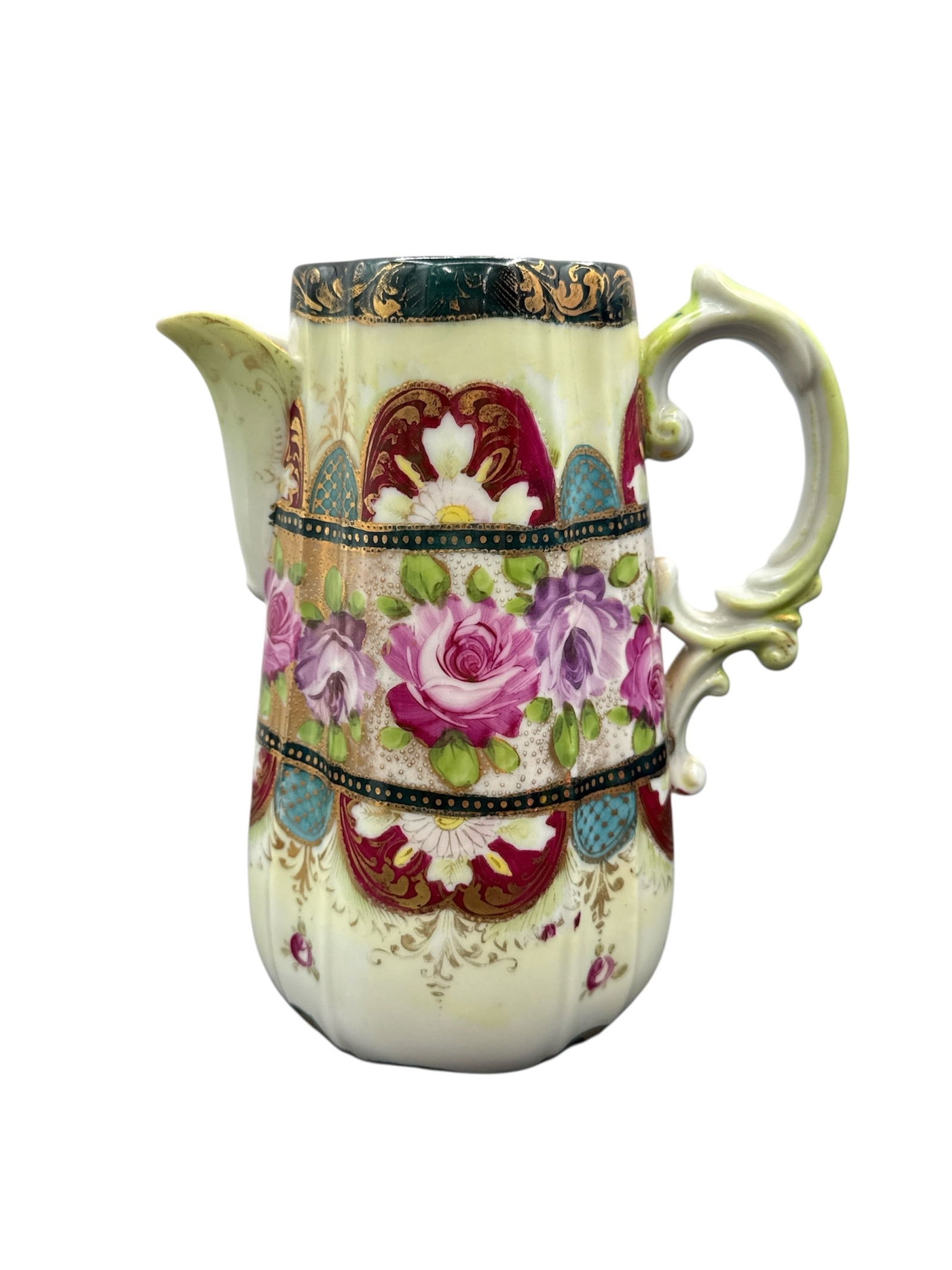 Hand Painted Floral Porcelain Pitcher with Gilt Accents (1 of 4)