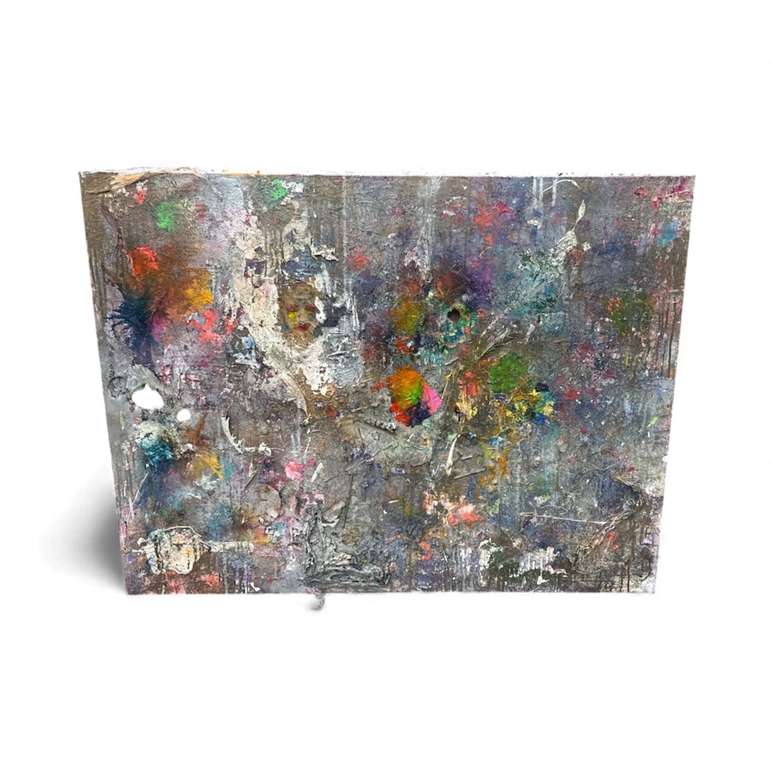 Abstract Expressionist Painting: Abstract expressionist painting featuring a heavily textured surface with layers of color. Dimensions: H:36in L:48in.