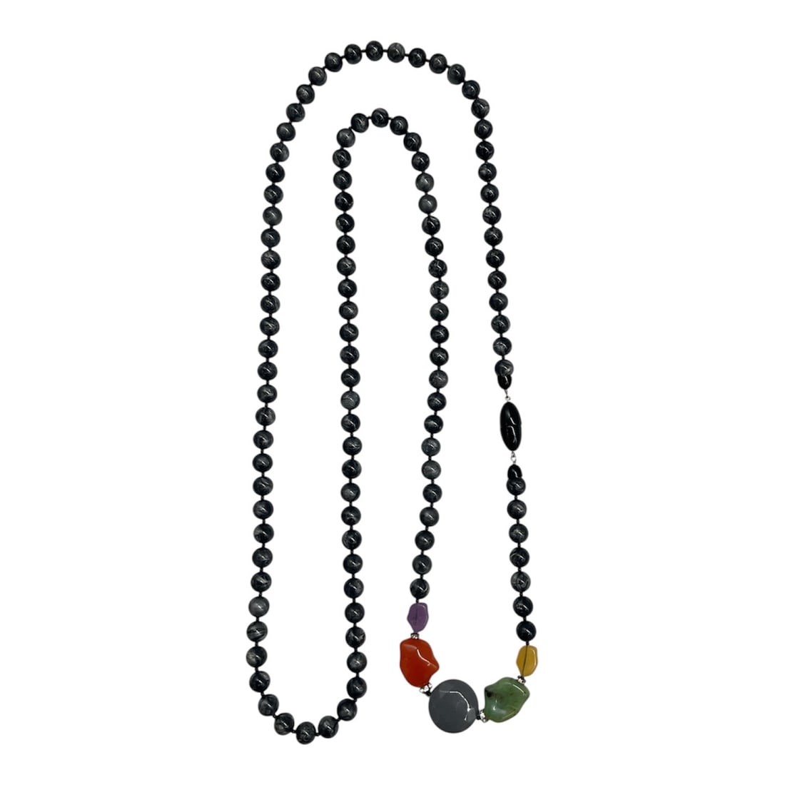COAI Mala Onyx & Chakra Necklace:  COAI brand mala necklace features 108 black onyx stones and seven chakra gemstones for meditation or daily wear. Dimensions: 72 inches 