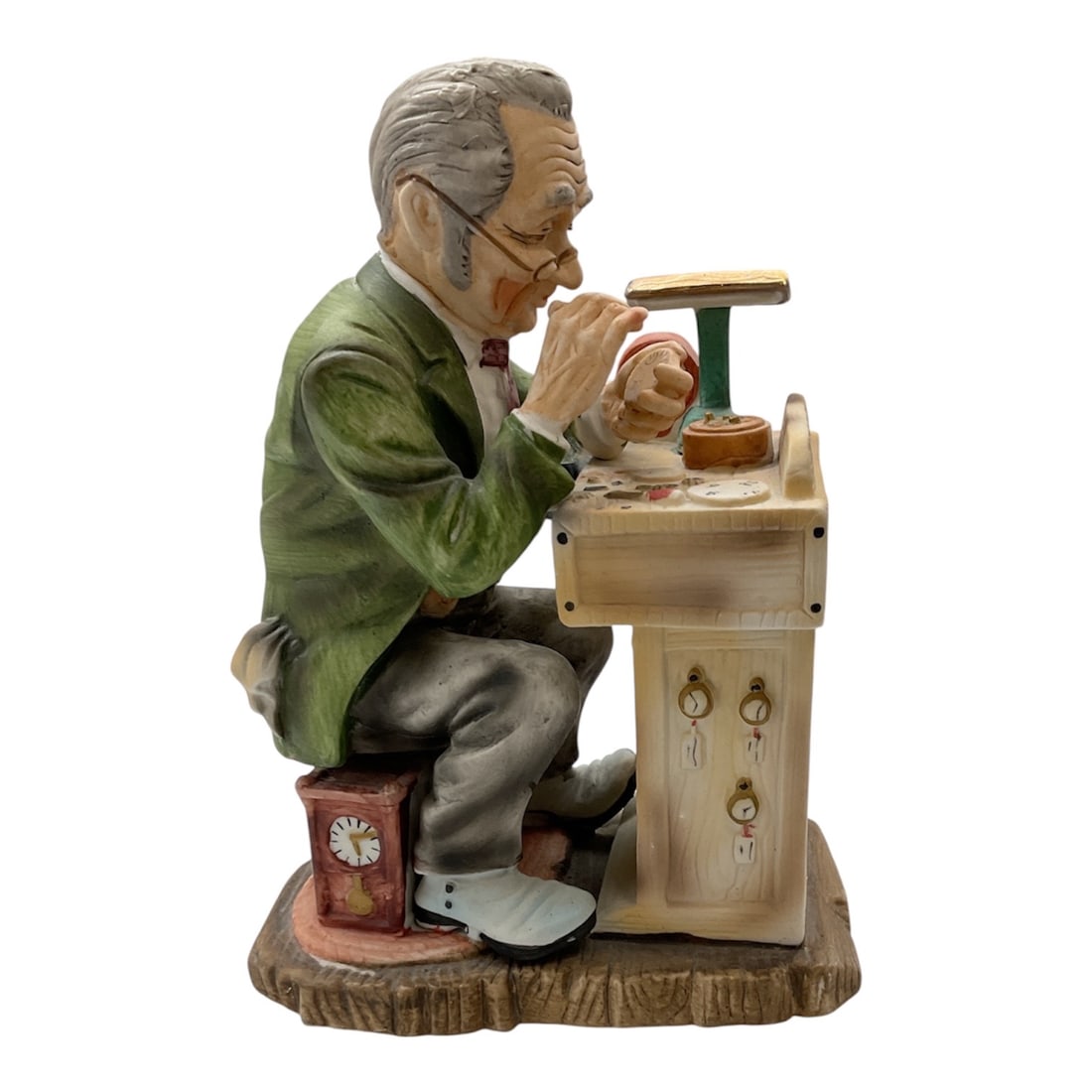 Vintage Lefton "Watchmaker at Work" Hand-Painted Bisque Porcelain Figurine: Vintage Lefton "Watchmaker at Work" Hand-Painted Bisque Porcelain Figurine Detailed De