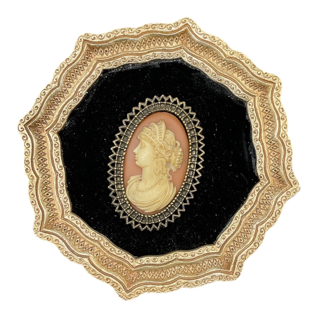 Victorian Style Cameo Portrait in Ornate Gilt and Velvet Frame (1 of 3)