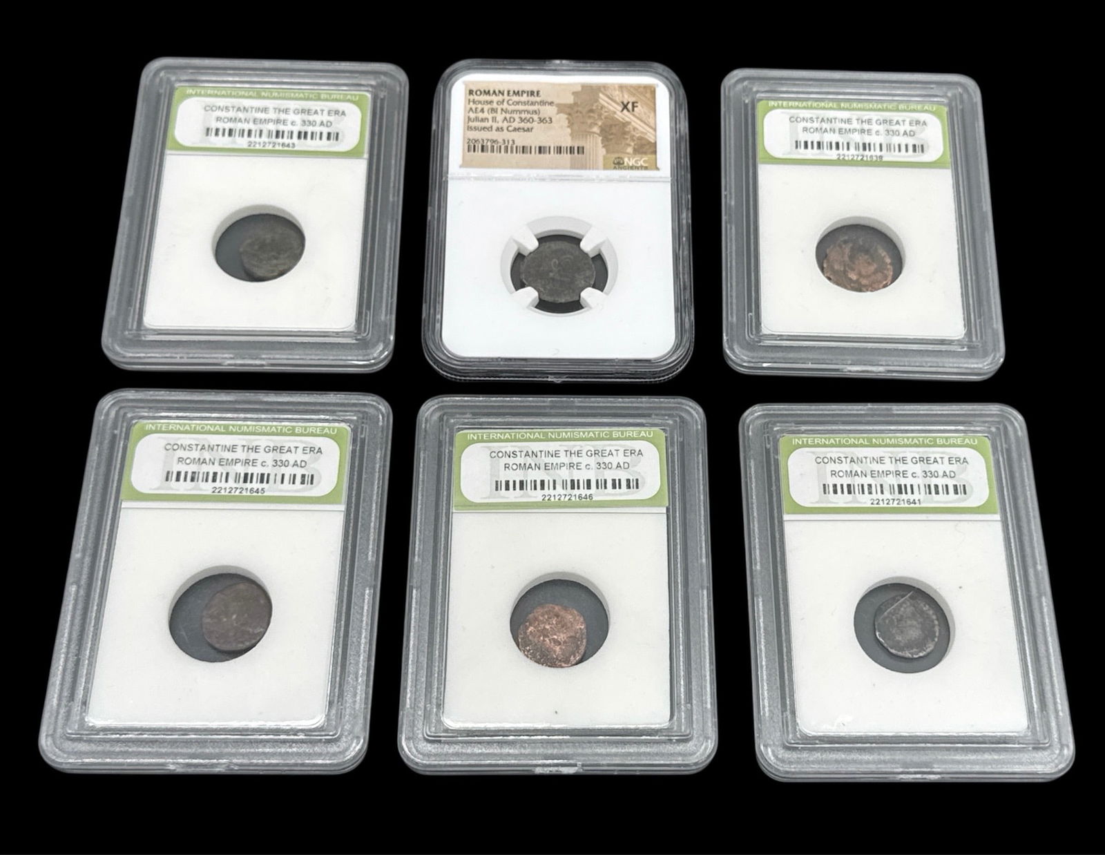 Group of Six Certified Ancient Roman Bronze Coins in Slab Holders (1 of 4)
