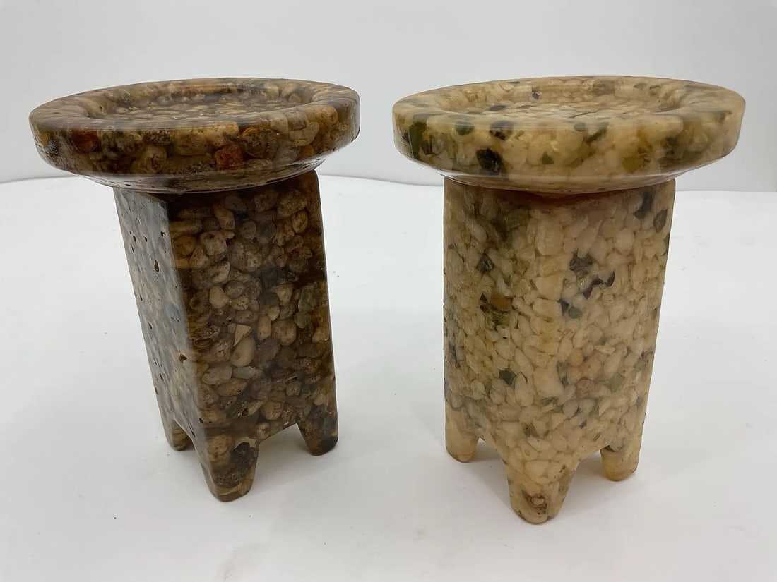 Pair of Vintage Polished Stone and Resin Mini Stools (1 of 4)