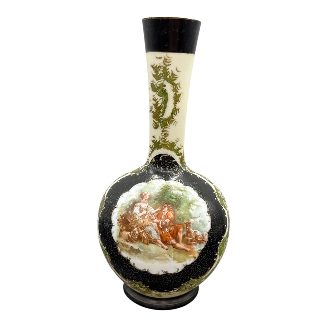Antique Bohemian Glass Courting Scene Vase: Antique Bohemian Glass Courting Scene Vase