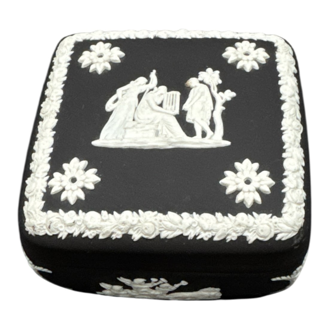 Wedgwood Black Jasperware Covered Trinket Box with Classical Relief (1 of 3)