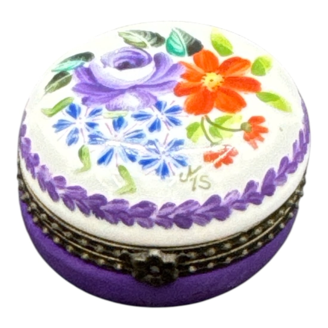 Hand Painted Porcelain Trinket Box with Floral Decoration and Hebrew Inscription (1 of 3)