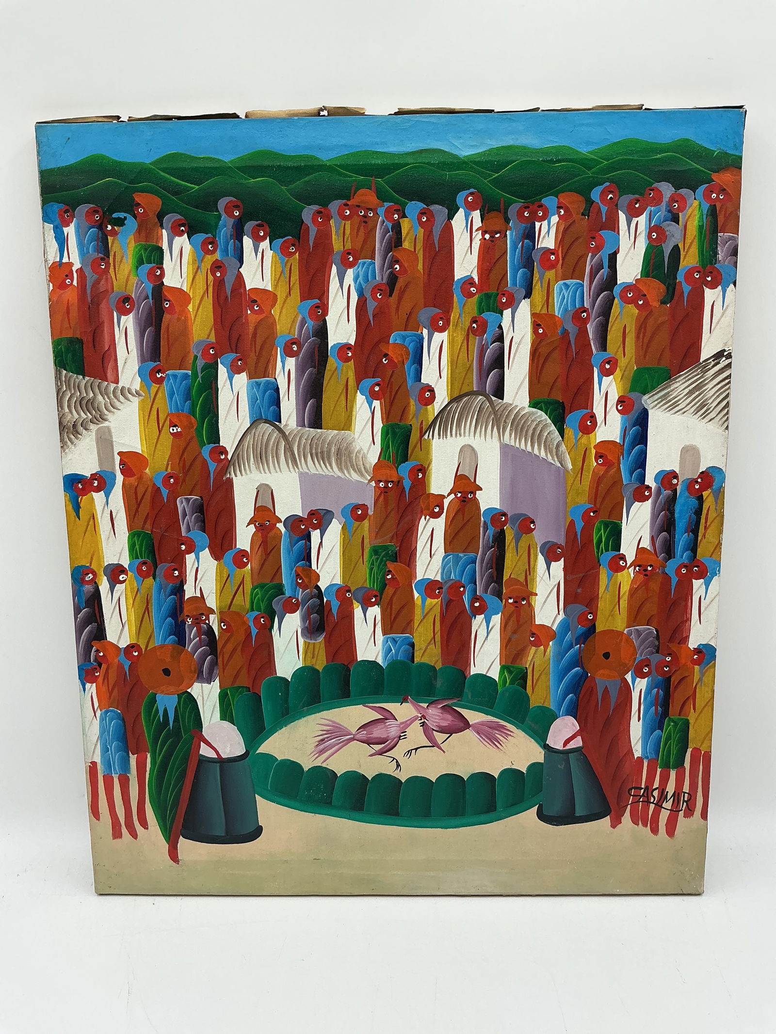 Cockfight Scene by Laurent Casimir (Haiti, 1928-1990) Oil on Canvas (1 of 3)