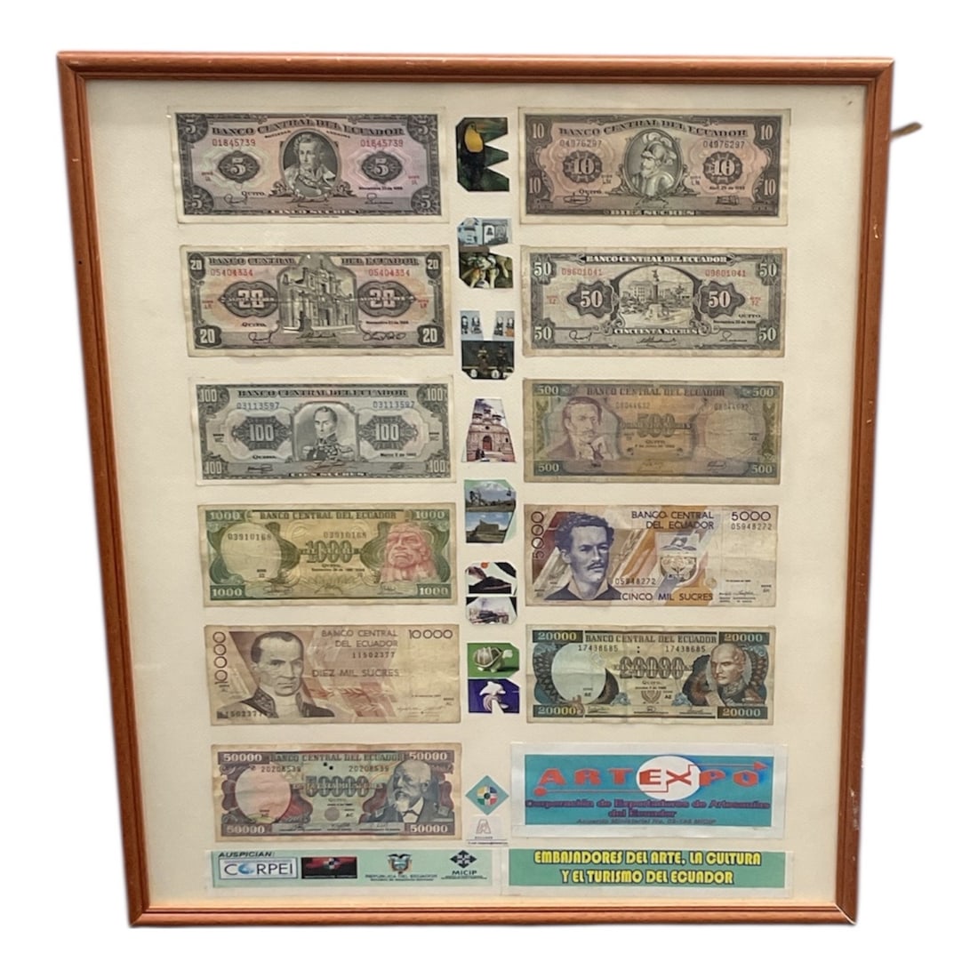 Ecuadorian Currency Collection – Provenance: Ambassador Marcos Francisco Susecum Ottati: DescriptionA curated collection of authentic Ecuadorian banknotes (Sucres)