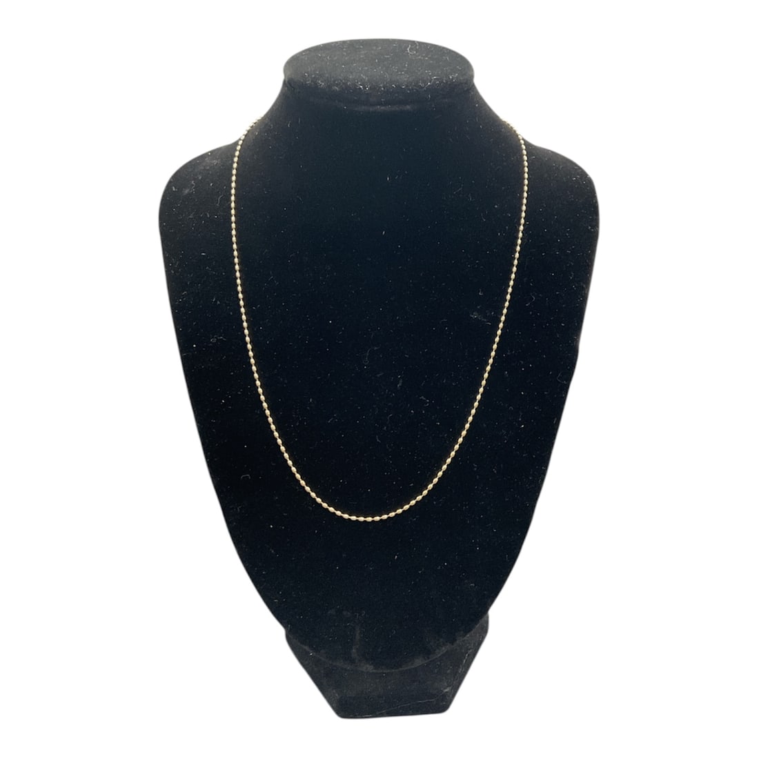 14K Yellow Gold Beaded Chain Necklace: Delicate 14K yellow gold beaded chain necklace featuring evenly spaced polished bead accents along a fine link chain. The necklace has a bright yellow gold tone with a subtle shimmer that catches the