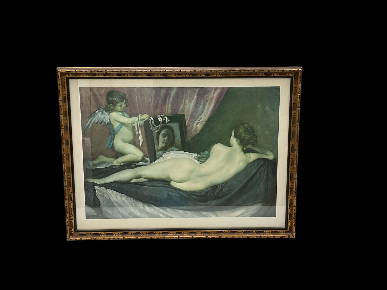 After Titian, Venus with Cupid and Mirror, Print: After Titian, Venus with Cupid and Mirror, framed print. Dimensions: 24 x 32 inches.