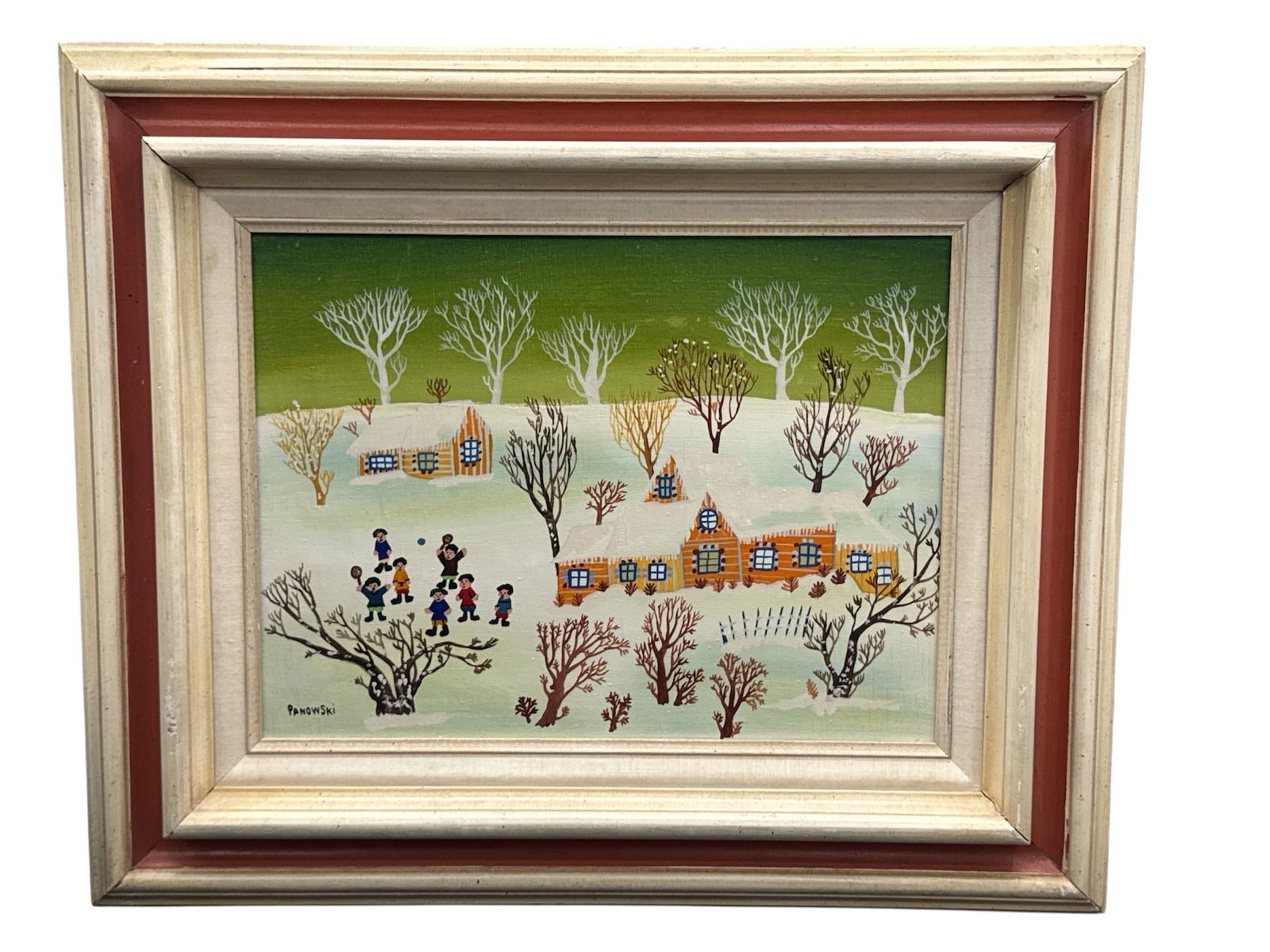 Panowski Winter Village Folk Art Painting (1 of 4)
