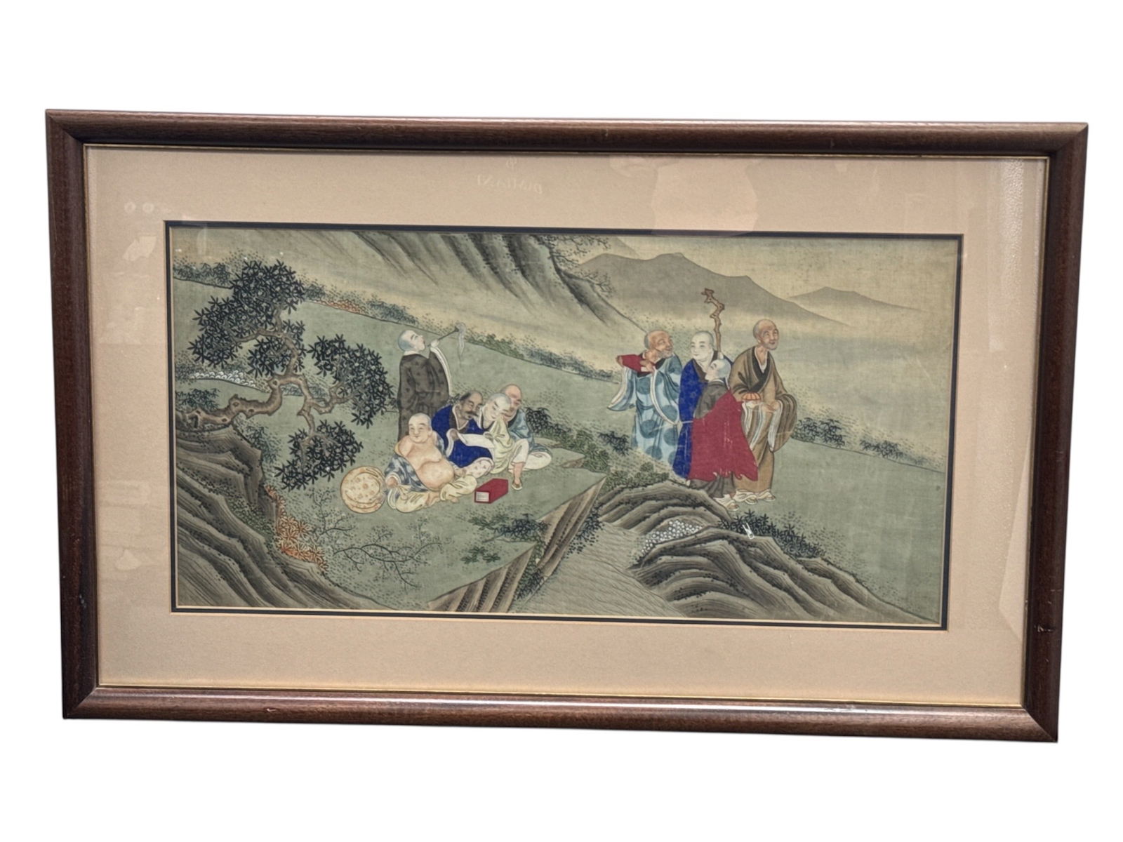 Framed Asian Figural Landscape Painting with Scholars Scene (1 of 5)