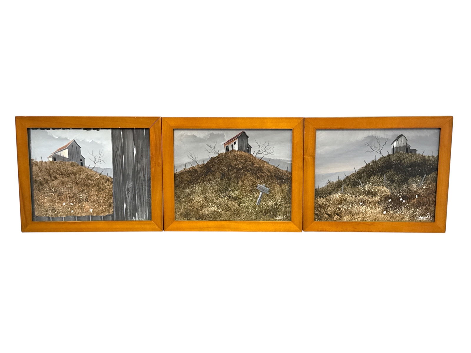 "Rural Solitude" – Original Triptych of Textured Landscapes by Ansel: DescriptionThis evocative set of three original paintings (triptych) presents a hauntingly beautiful narrative of the American rural landscape. Executed with a rich, heavy-textured
