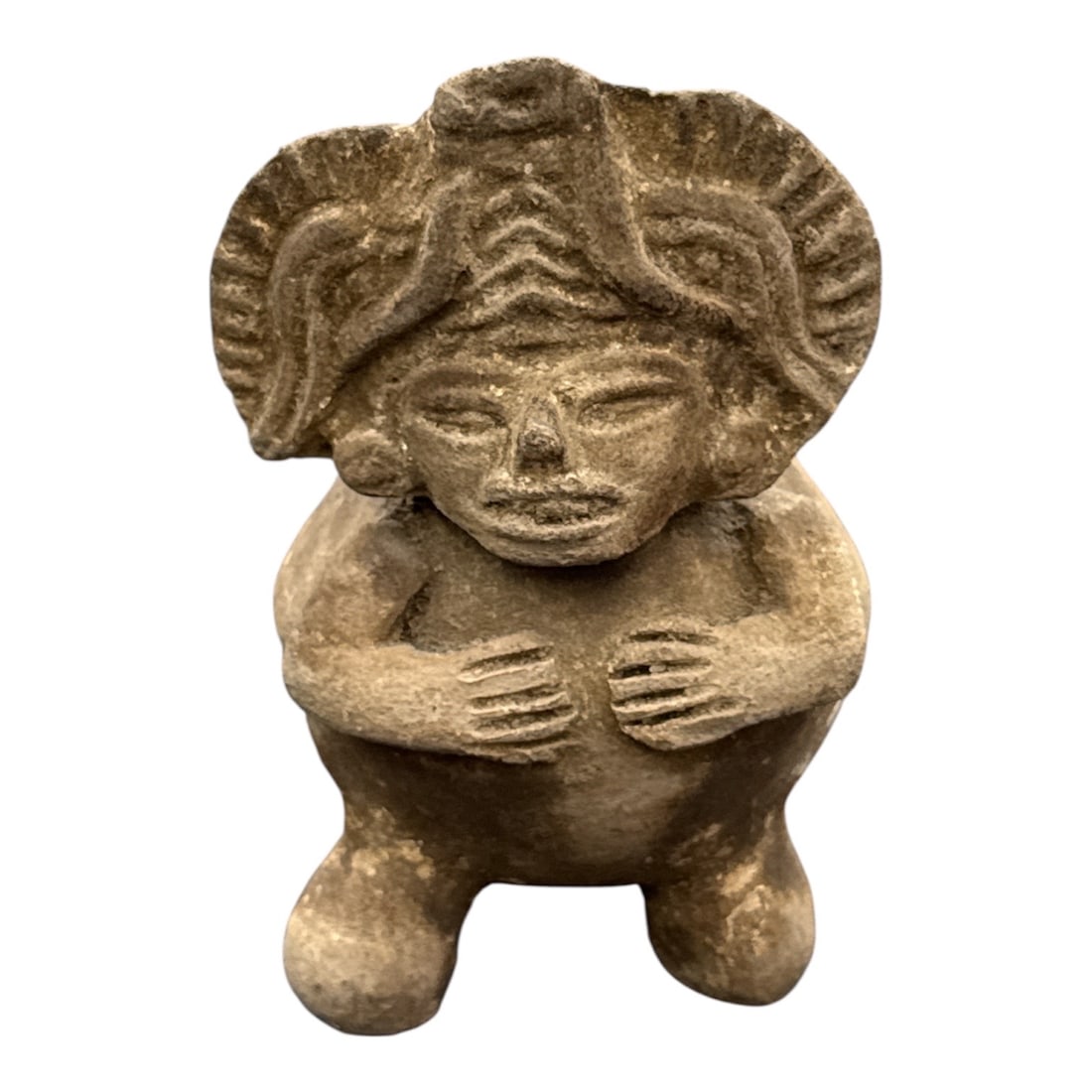 Vintage Pre-Columbian Style Terracotta Figurine Seated Deity / Warrior (1 of 3)