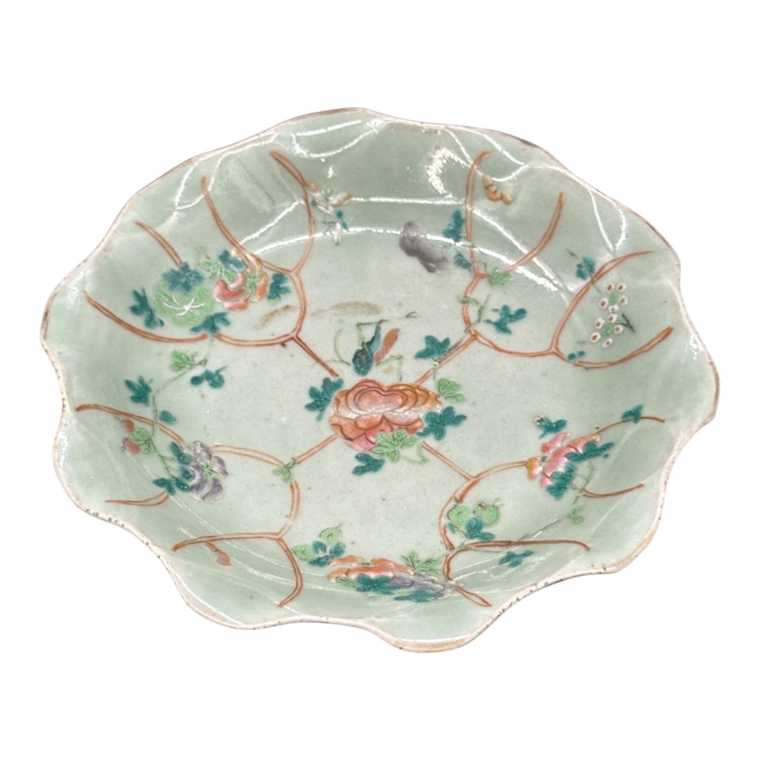 A Fine Chinese Famille Rose Celadon-Ground 'Floral' Lobed Bowl, Tongzhi Mark and Period (1 of 2)