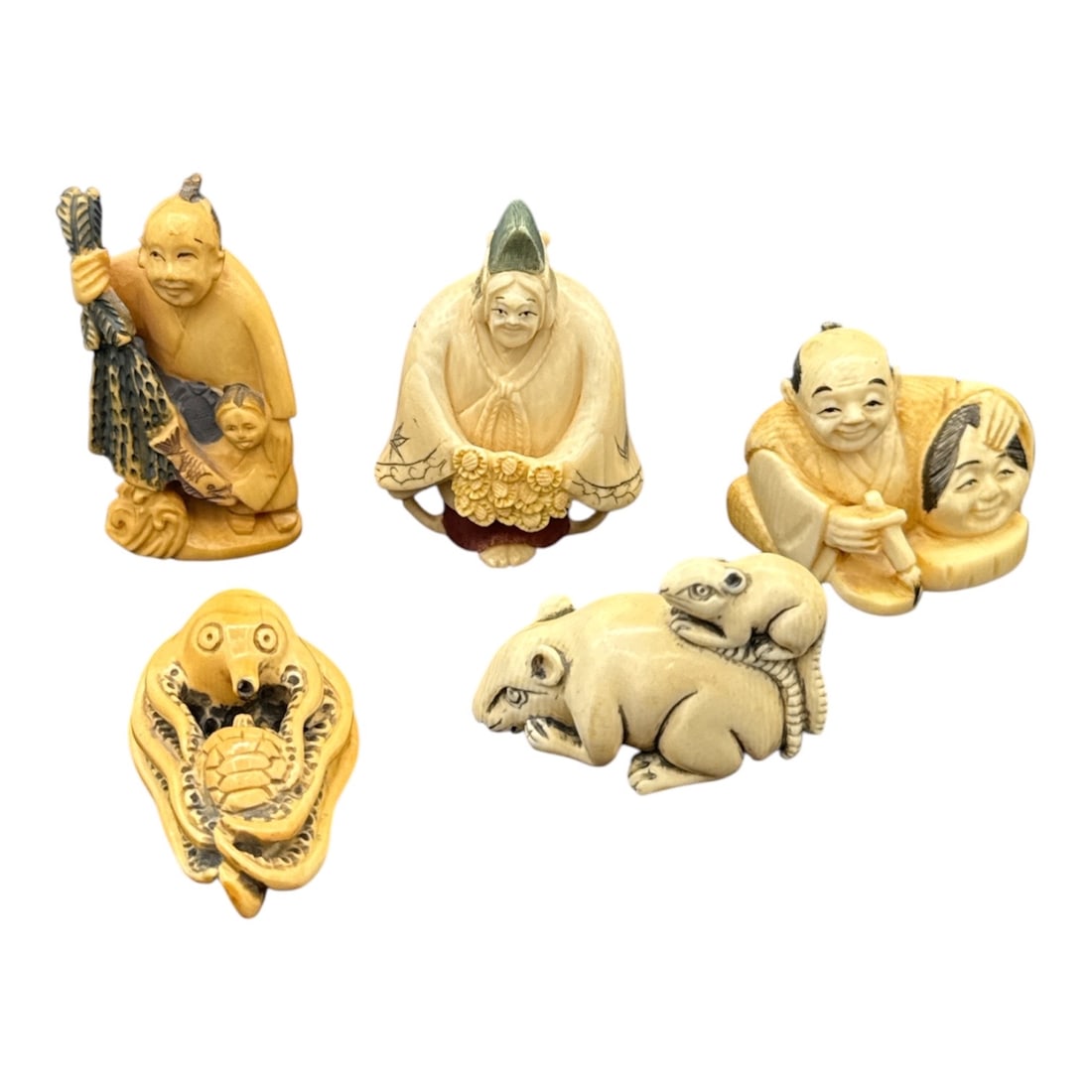 Group of Five Carved Miniature Figural Netsuke Style Pieces (1 of 2)