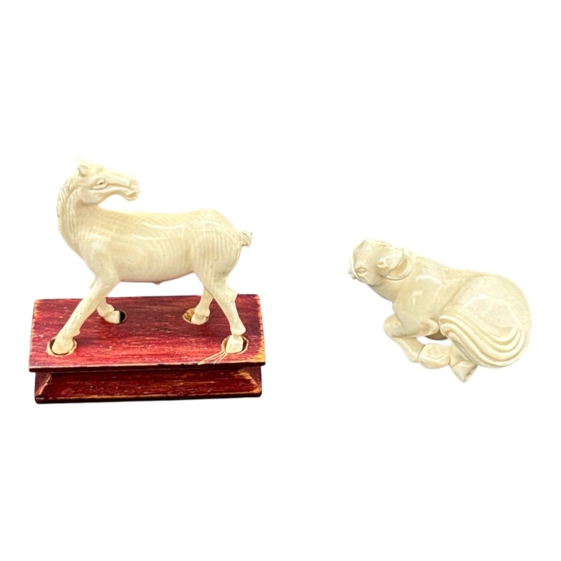 Group of Two Carved Animal Figures with Wooden Stand (1 of 3)