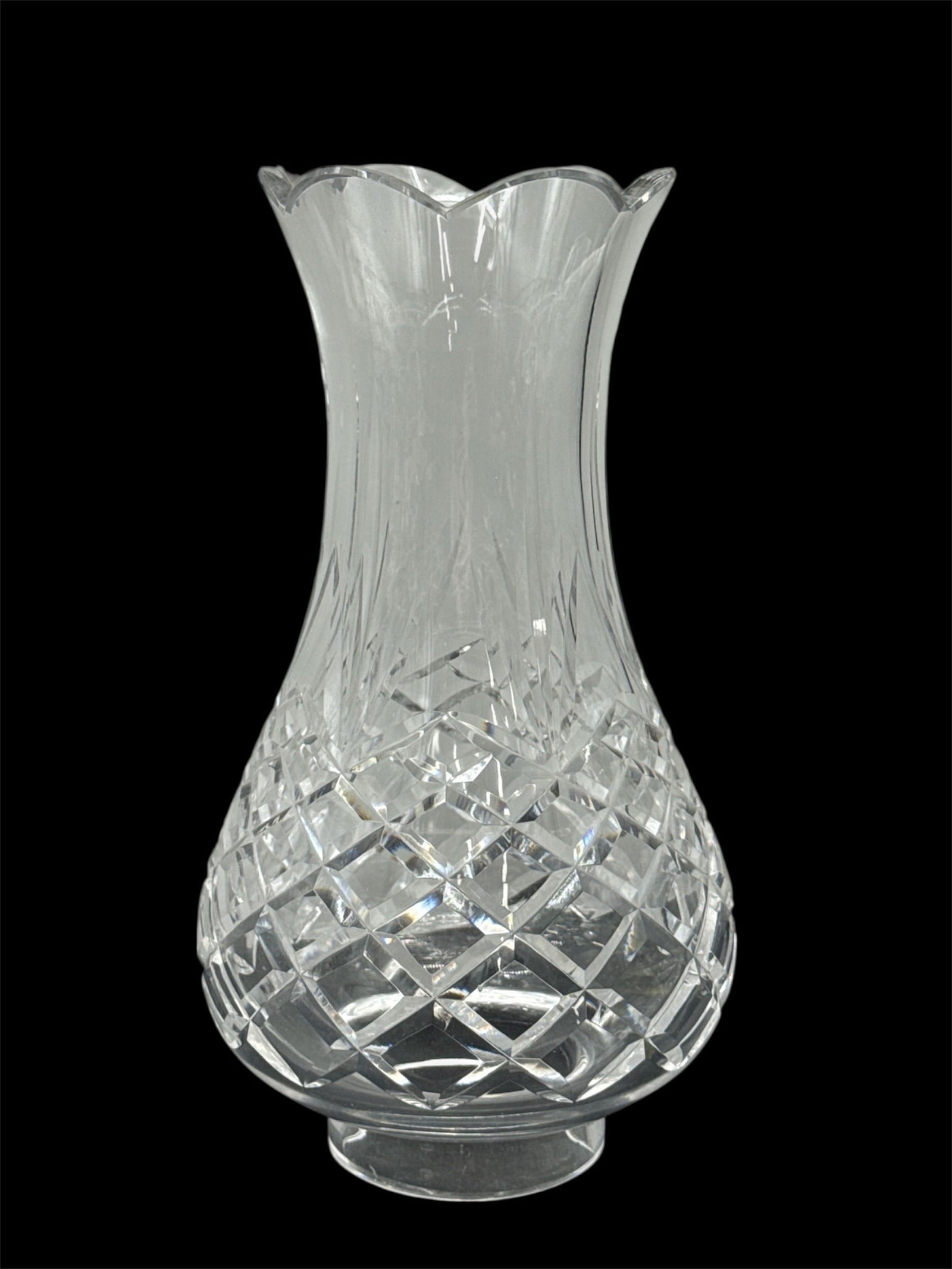 Cut Crystal Vase with Scalloped Rim and Diamond Pattern (1 of 3)