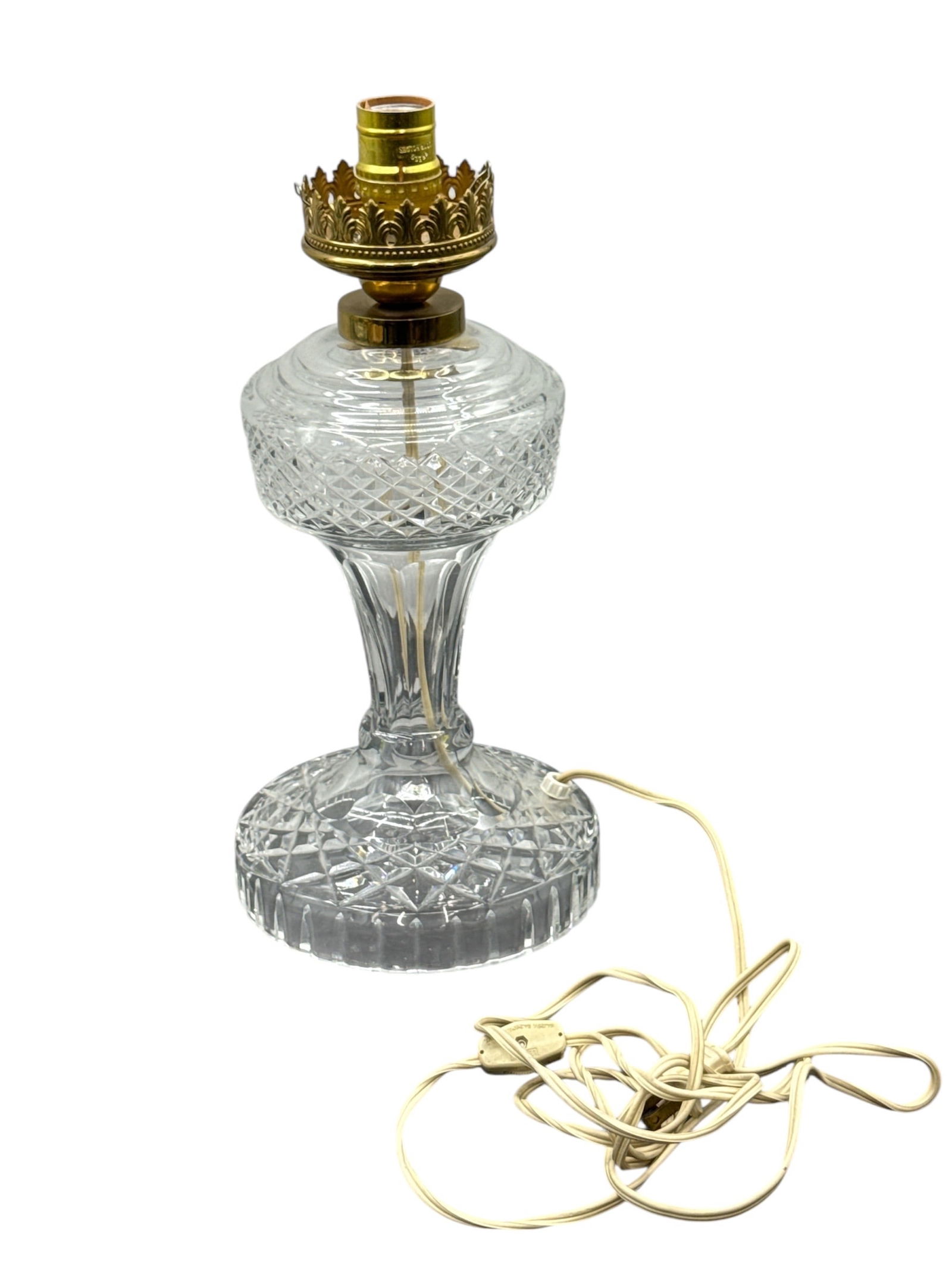 Stunning Vintage Waterford Crystal Electric Lamp Base - Inishturk Pattern: Illuminate your space with this elegant piece of Irish craftsmanship. This is the base portion of a vintage Waterford Crystal electric hurricane lamp, featuring