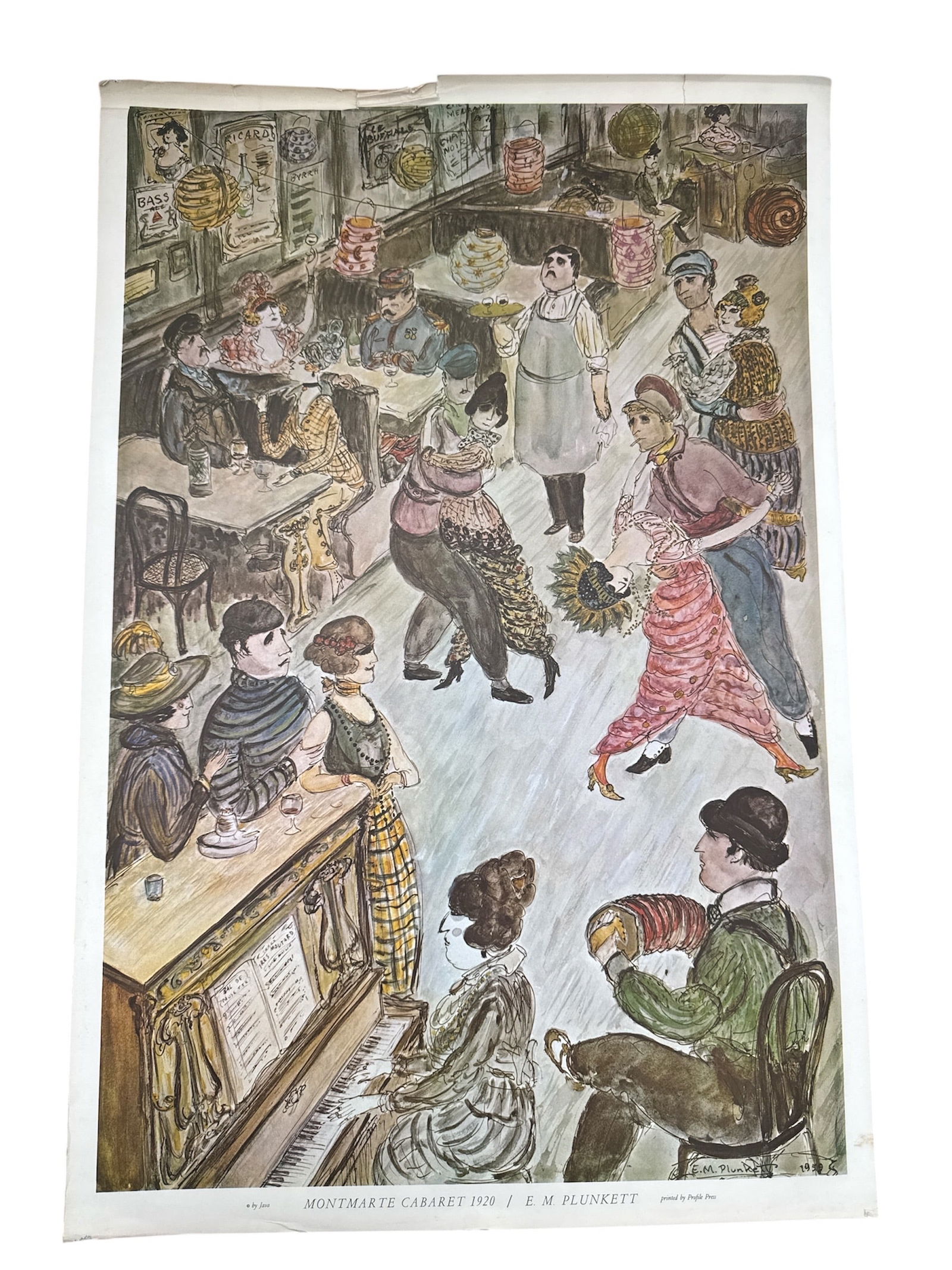 E.M. Plunkett "Montmarte Cabaret 1920" Vintage Lithograph Poster (1 of 2)