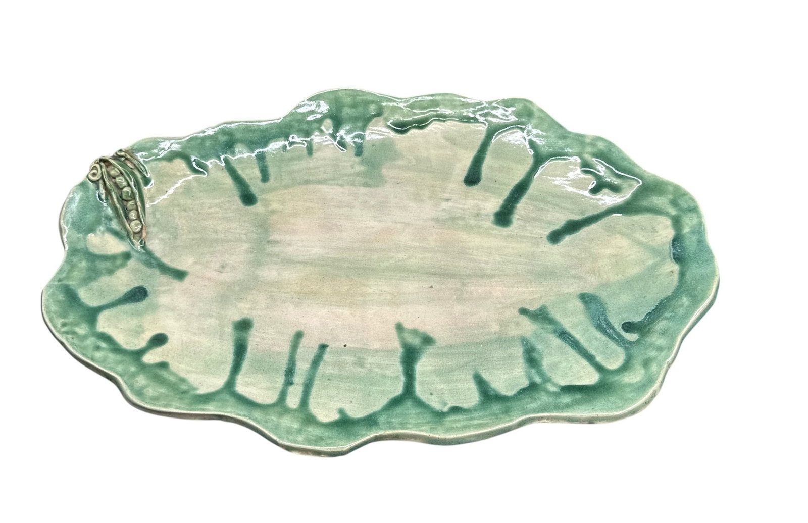 Handmade Ceramic Platter with Green Drip Glaze (1 of 3)