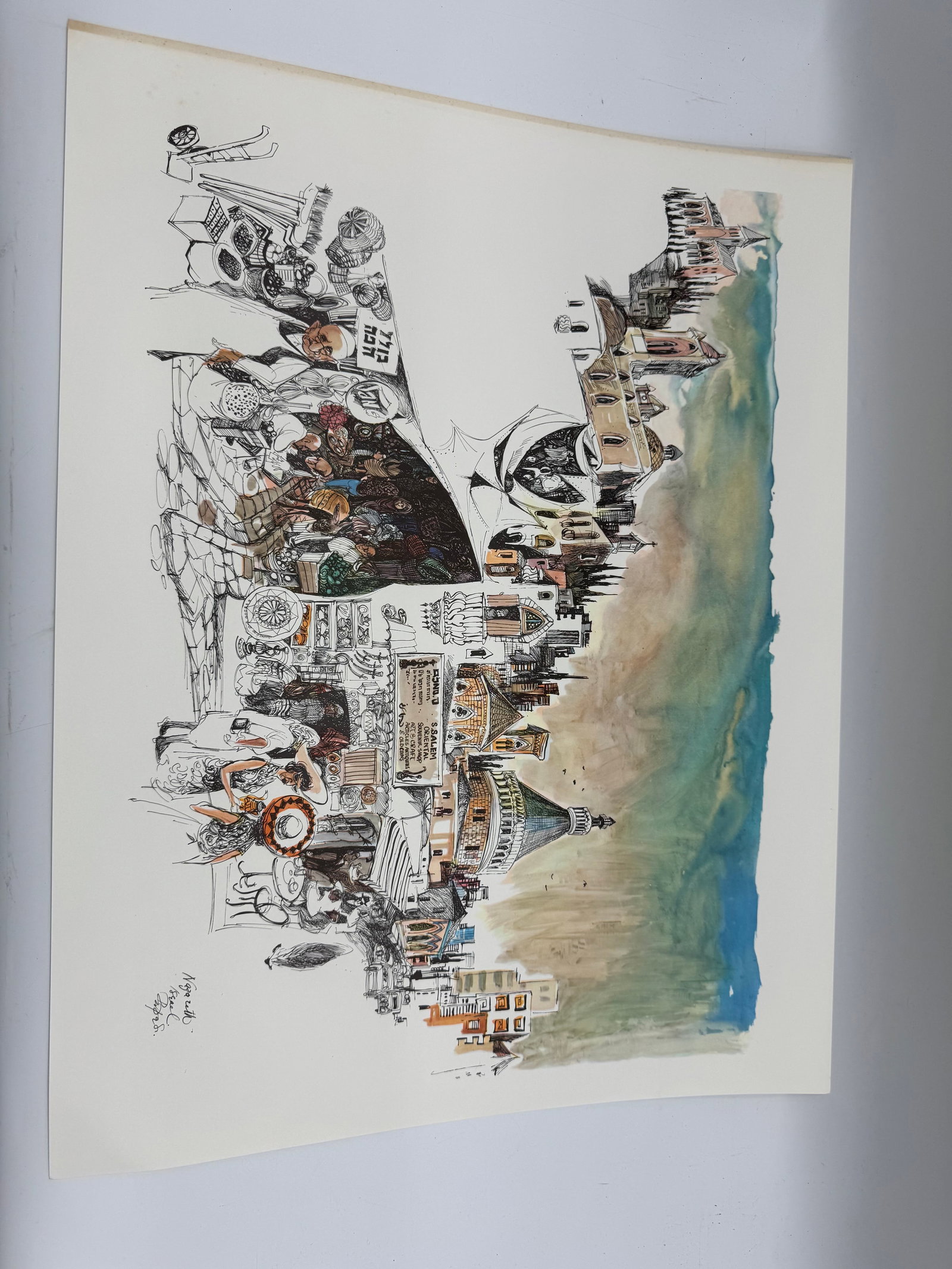 Nazareth, Israel Print by Papas: Print depicting Nazareth, Israel. Signed lower left. Dimensions: 22.5 x 17.5 inches.