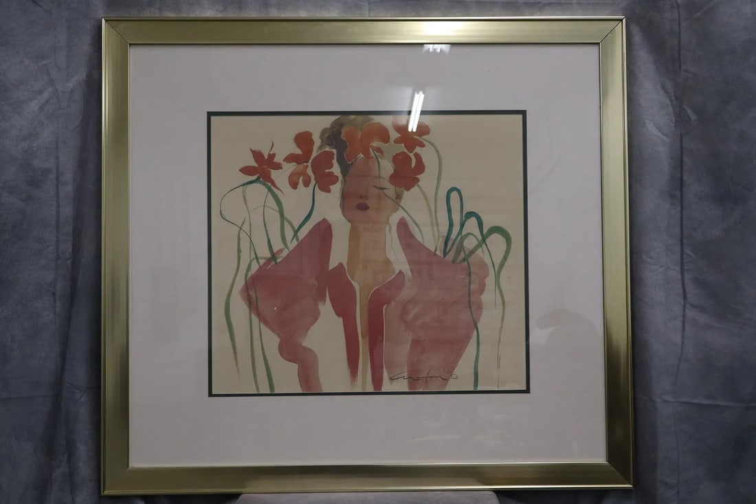 Signed poster by Antonio Lopez(1943-1987, American): Woman with flower, by Antonio Lopez, lithograph, pencil signed. Dimensions: H:36in L:40in