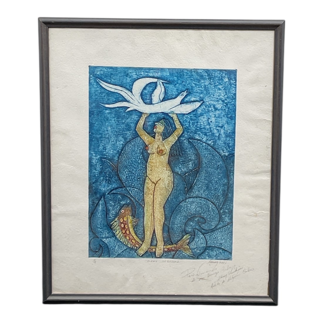 Diana Cazadona: Original Cuban artwork by Jimmy Verdencia, created in 2001 and issued as a very limited edition numbered 2 of 9. This striking composition features a stylized female figure rendered in rich blue and