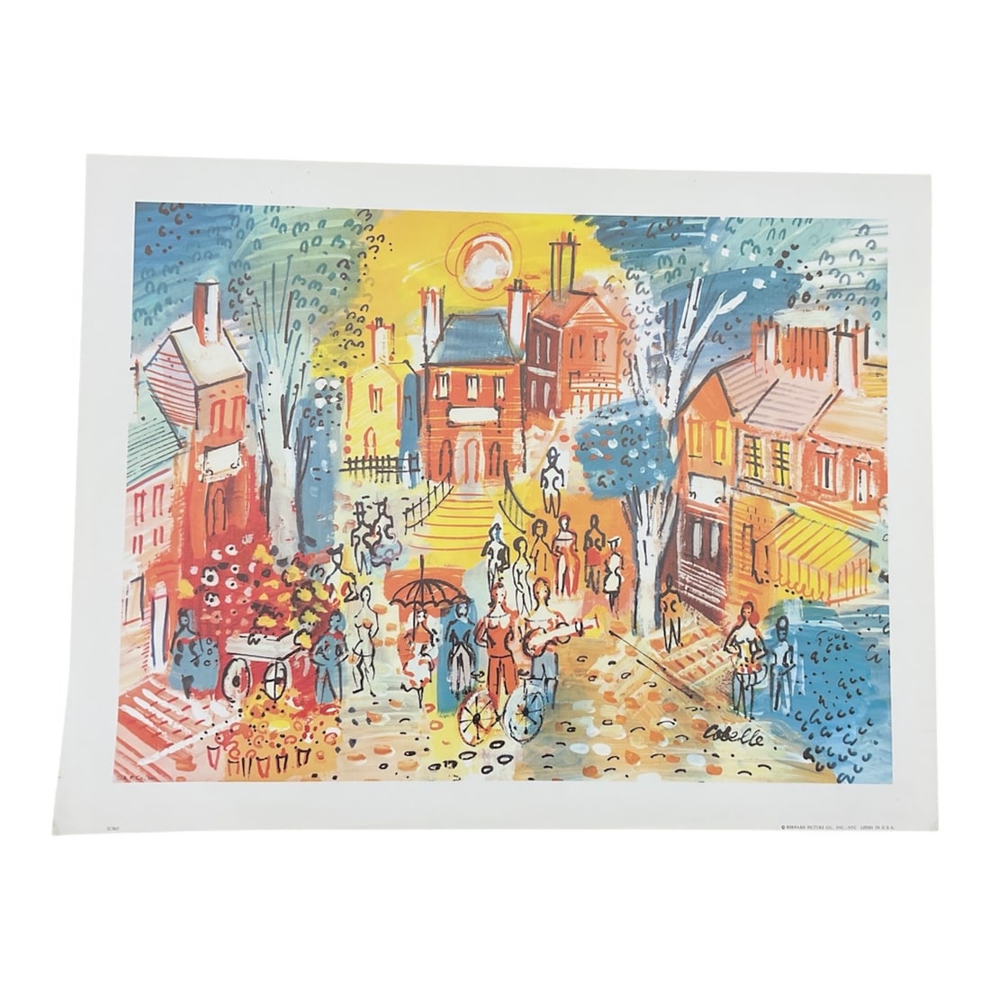 Main Street: This colorful work by Charles Cobelle captures the lively charm of a bustling town center, rendered in the artist’s signature expressive style. The scene is filled with animated figures, warm