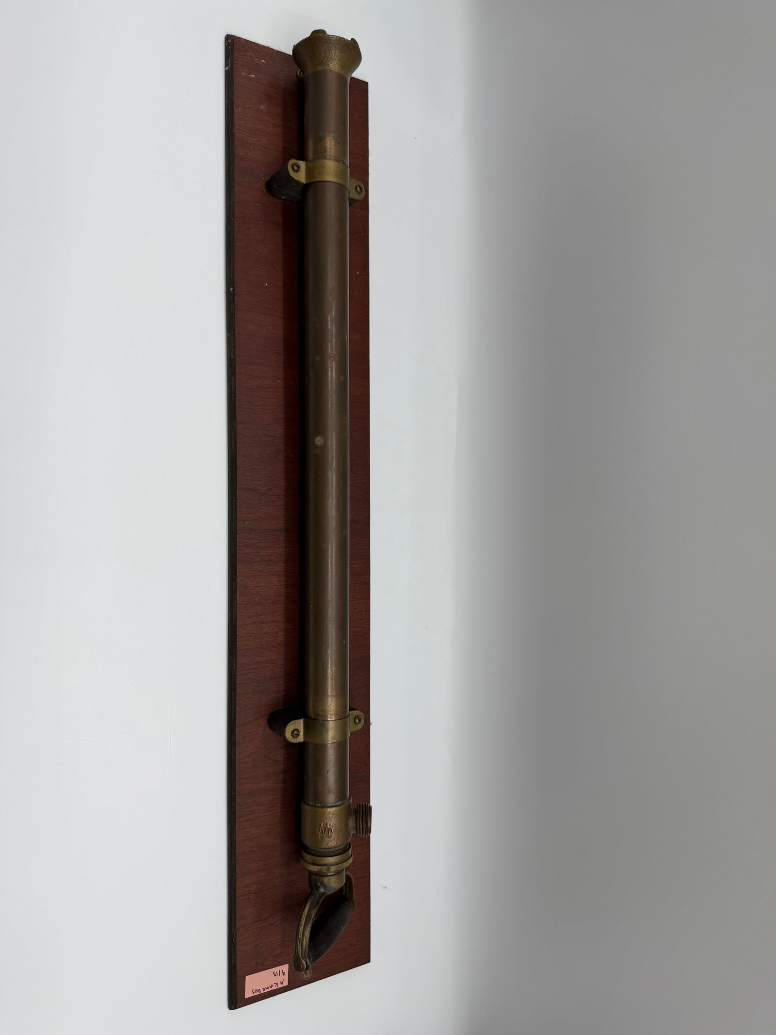 Antique Brass Fire Hose Nozzle on Wood Mount (1 of 4)