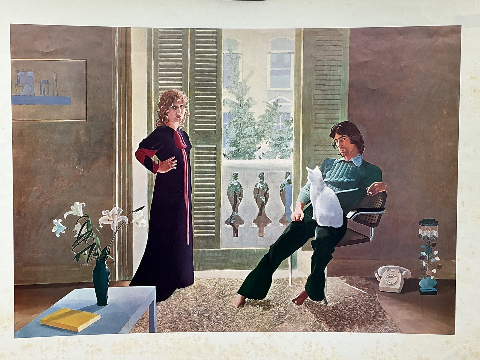 David Hockney 'Mr and Mrs Clark and Percy' Poster: David Hockney 'Mr and Mrs Clark and Percy' poster, published by The Tate Gallery, London, 1977. The poster depicts the iconic painting from 1970-71. Dimensions: 84 x 120 in