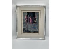 Erté (Romain de Tirtoff) (Russian/French, 1892-1990): Description: This limited edition print features a theatrical Art Deco composition. The scene depicts three figures in dramatic poses draped in flowing fabrics, surrounded by surreal architectura