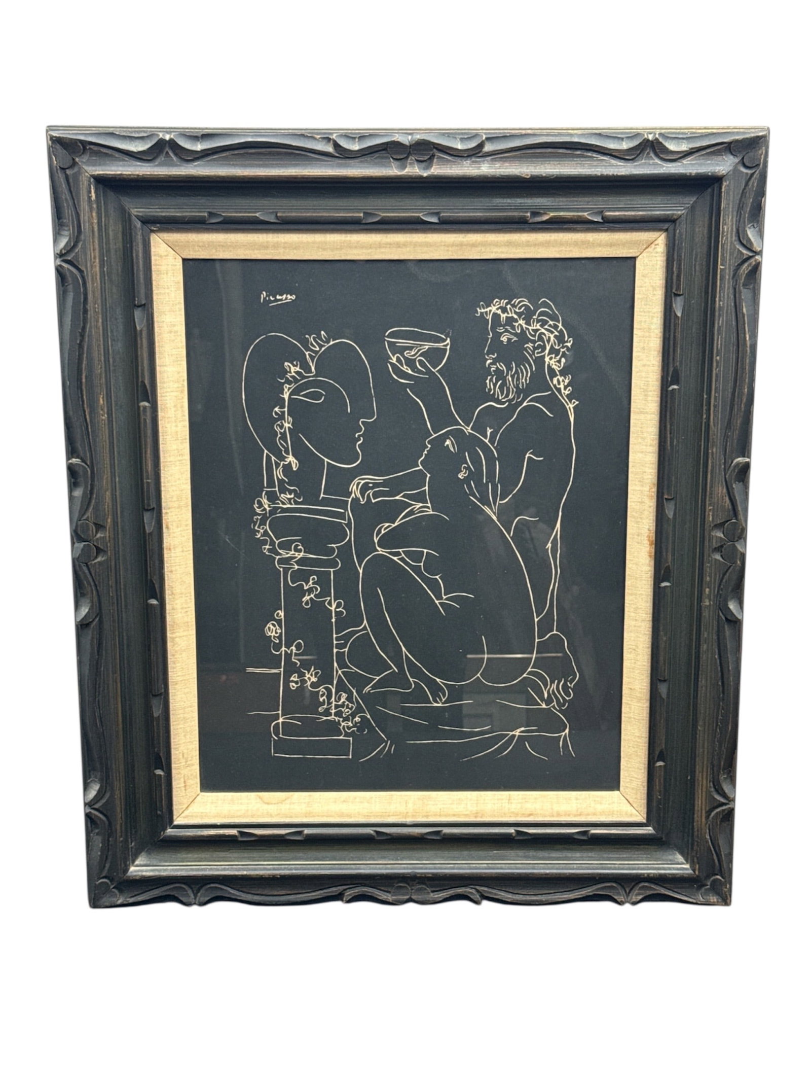 After Pablo Picasso Sculpteurs, modèles et sculpture Framed Pochoir or Print: Pochoir or print after Pablo Picasso’s etching titled Sculpteurs, modèles et sculpture (Sculptors, Models, and Sculpture), originally created in 1933 as part of t