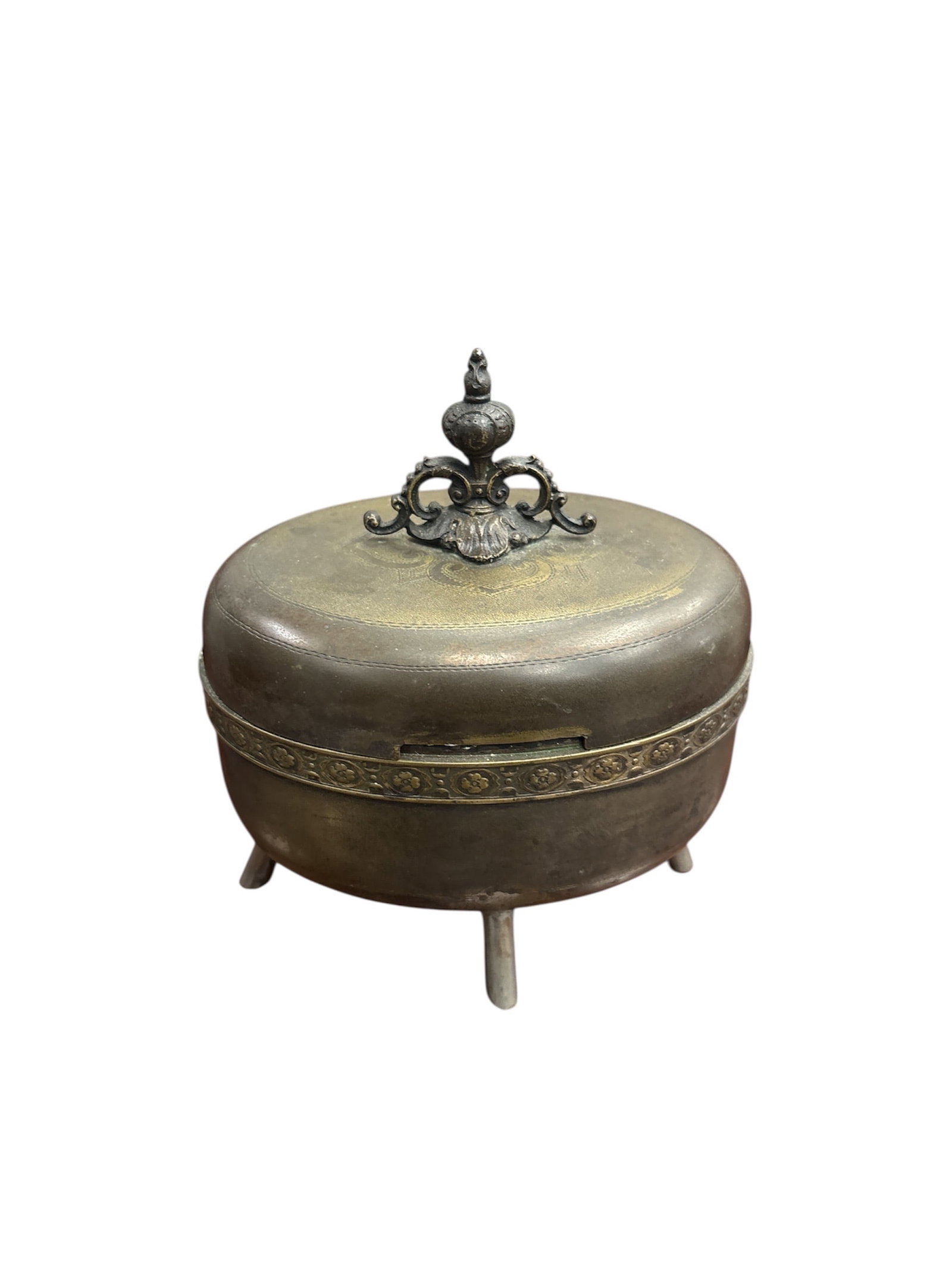 Antique Lidded Metal Trinket Box on Three Feet (1 of 3)