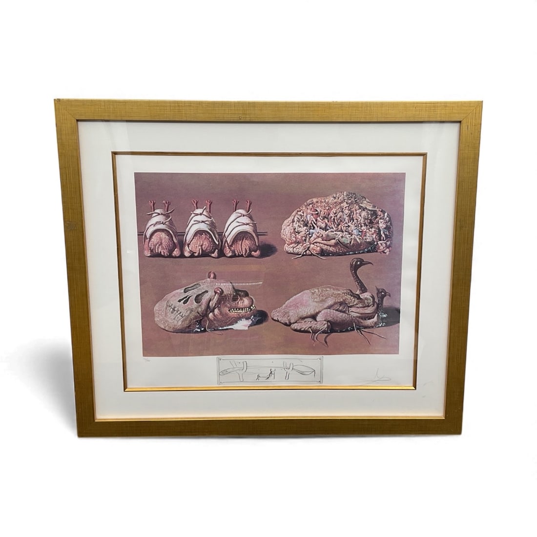 Les Caprices Pinces Princiers by Salvador Dali: Description: A limited-edition hand-signed Salvador Dali print titled Les Caprices Pinces Princiers from the diners de gala suite. The artwork features Dali’s characteristic surreal forms and