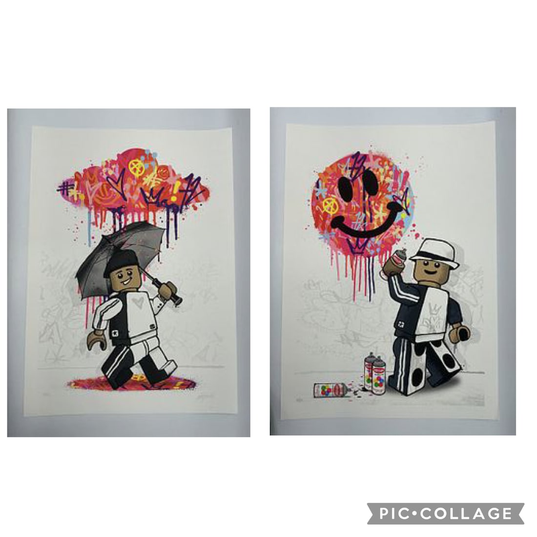 Ame72 (James Ame) 'Smiley Face & Umbrella (Diptych):  Hand signed & numbered by the artist. Printed on 320g Artistic Creative Textured Paper. Artwork is in excellent condition. Additional images are available upon request. Certificate of