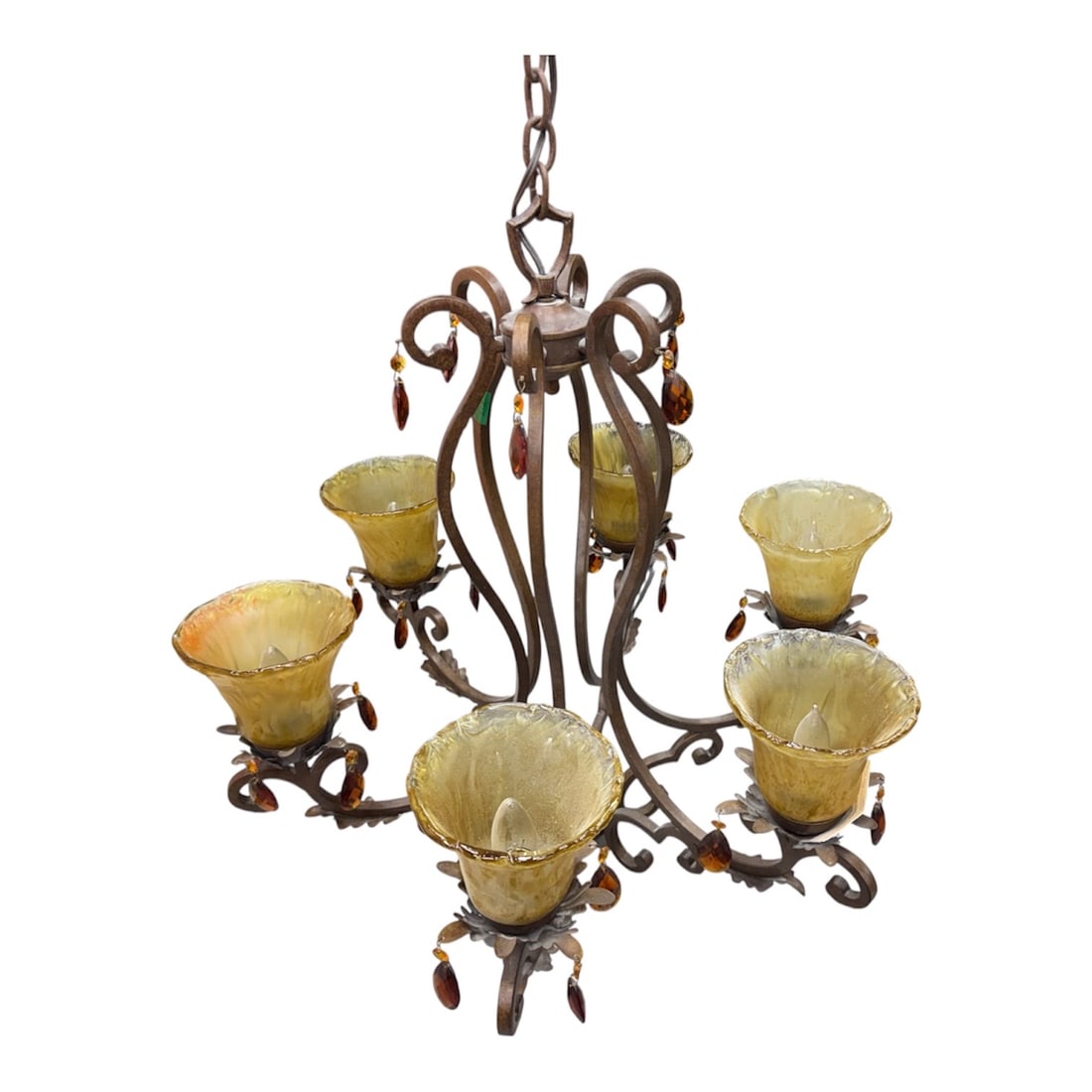 Amber Glass and Crystal Six Light Chandelier 50's-70's (1 of 5)