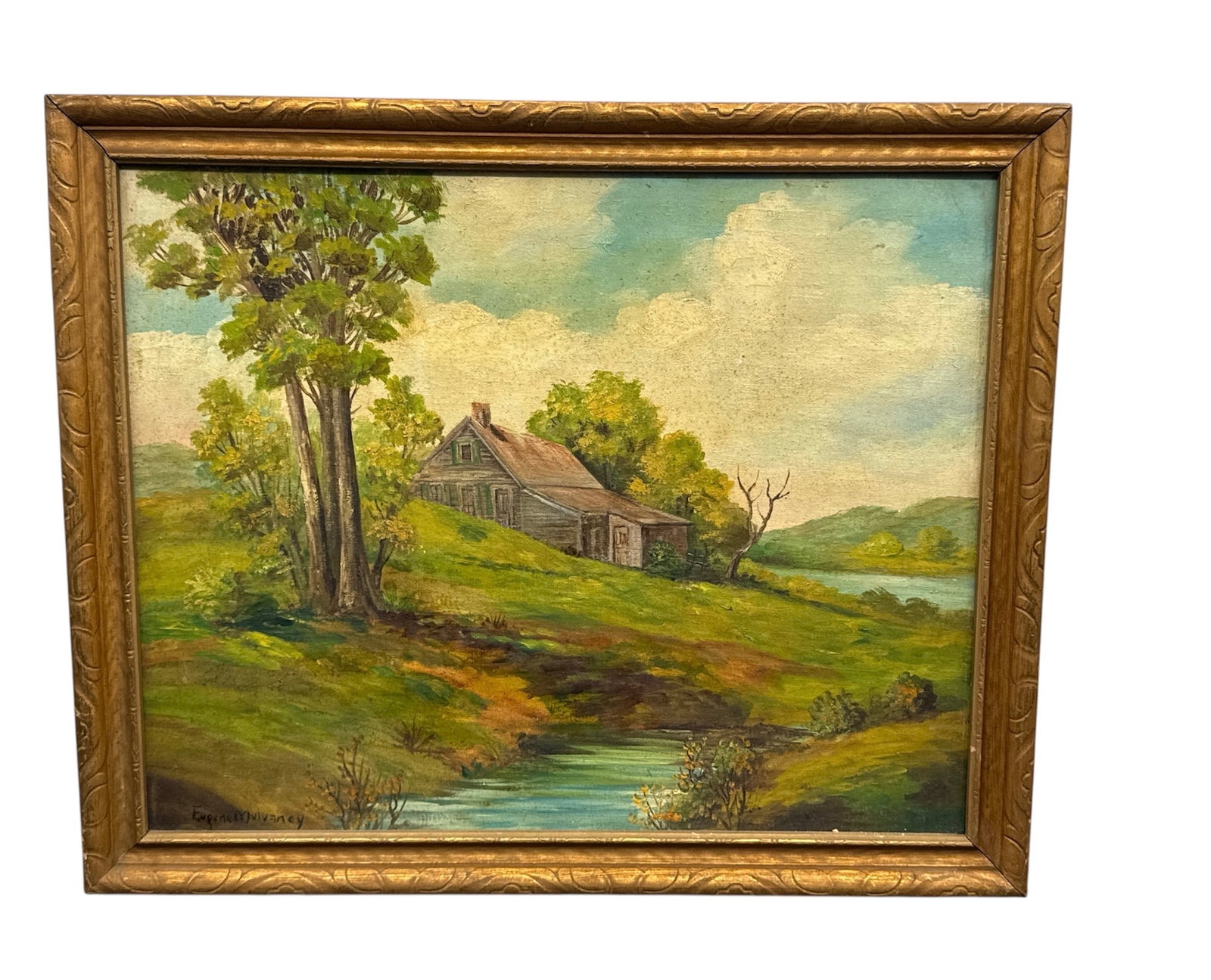 "Homestead by the River" by Eugene Mulvaney (American) Oil on canvas (1 of 4)