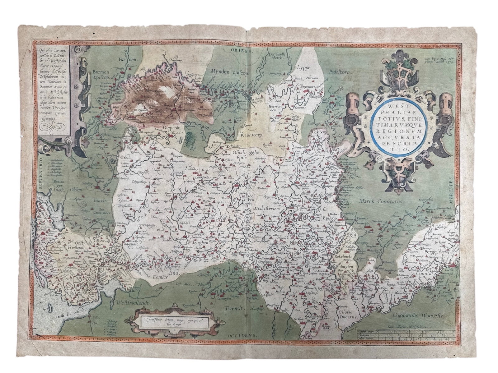 Scarce 16th-Century Hand-Colored Map of Westphalia by Abraham Ortelius, from the First Modern Atlas, (1 of 3)