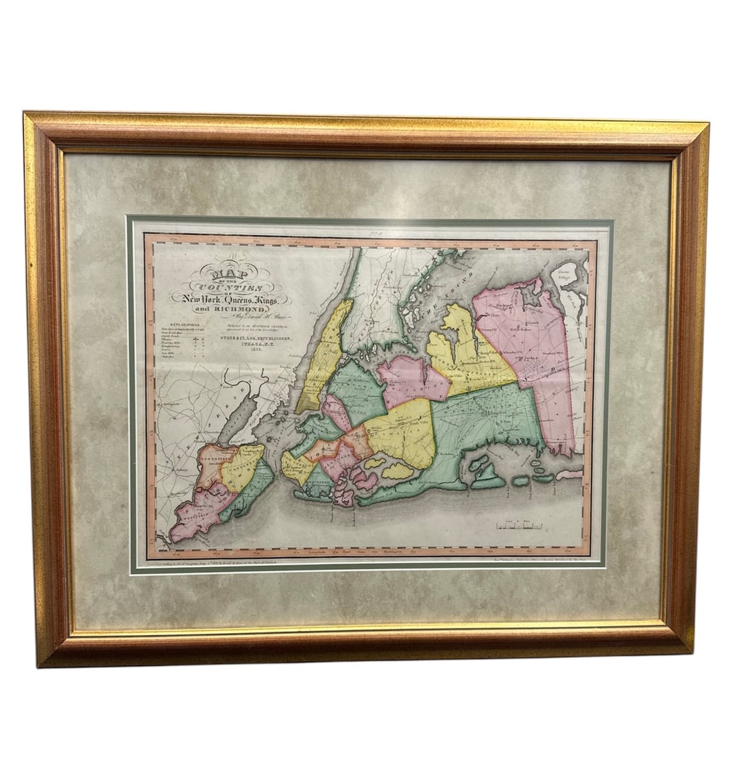 Antique Hand-Colored Map of the Counties of New York, Queens, Kings, and Richmond (1 of 6)