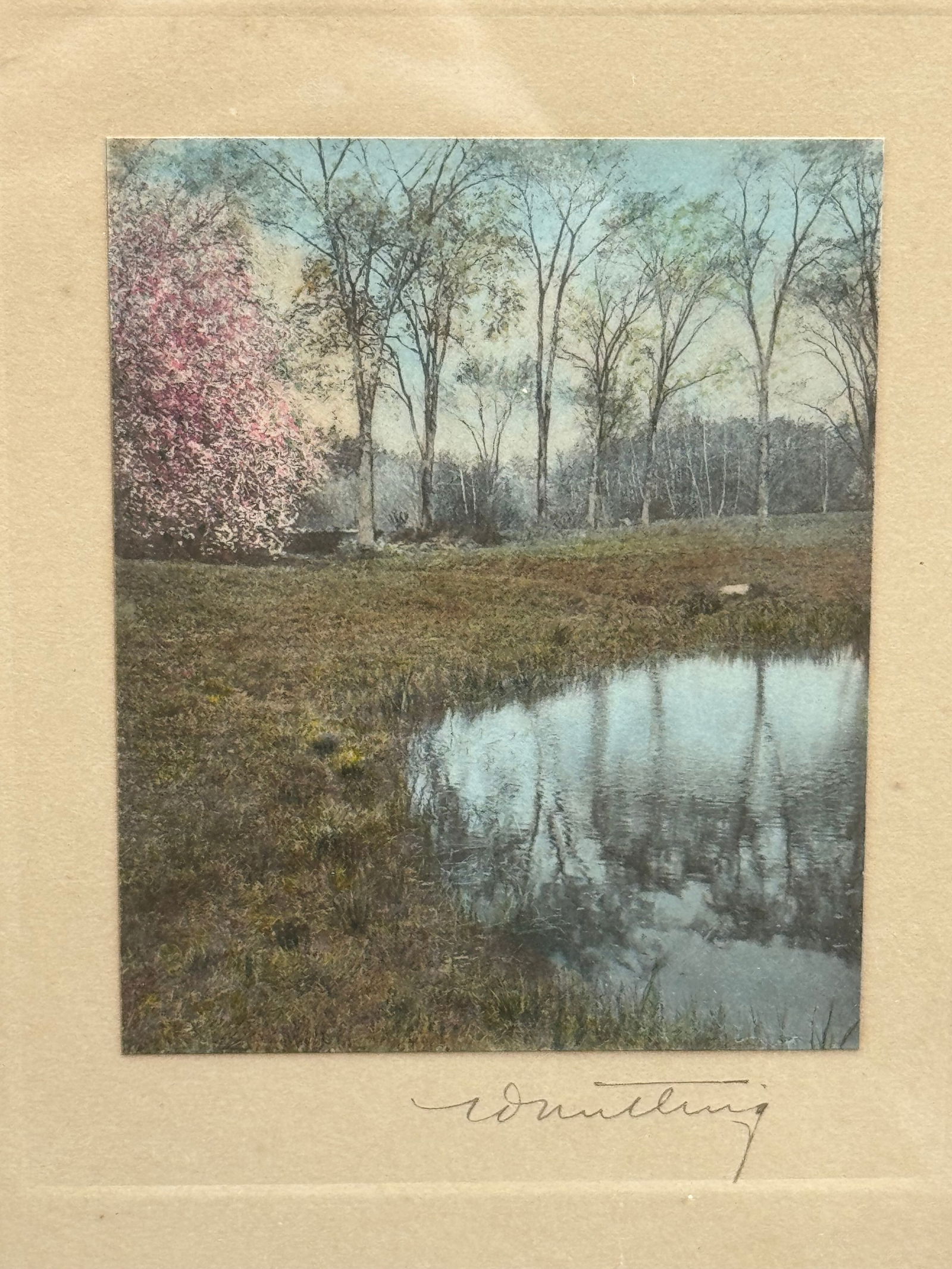 Framed Signed Spring Landscape Scene with Pond - 2