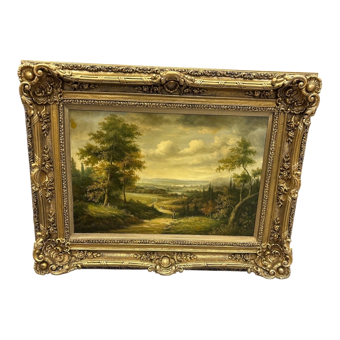 Grand Scale Pastoral Landscape in Ornate Rococo-Style Gilded Frame (1 of 4)
