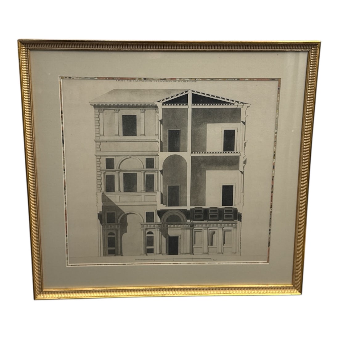 House of Michelangelo Architectural Print by Vaudoyer, Alfred: This framed architectural print titled House of Michelangelo is part of the Shadow Catchers series and was made expressly for Richard Plumer Designs. The work depicts a detailed elevation-style render