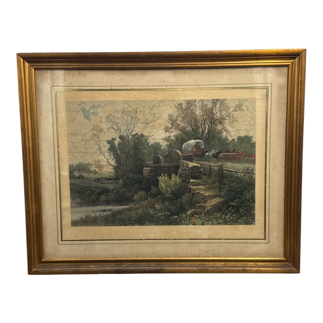 A F Bellows Pastoral Landscape with Wagon and Stone Bridge Print (1 of 4)
