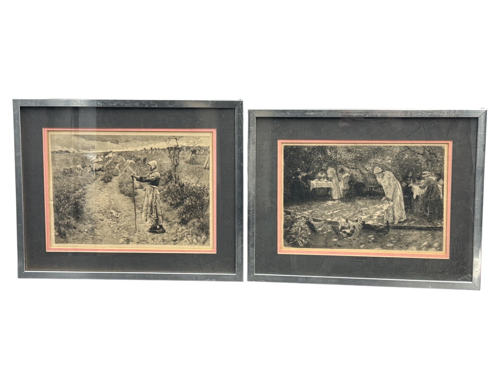 Pair of Framed Genre Scene Prints Depicting Rural Life, Matching Frames (1 of 4)