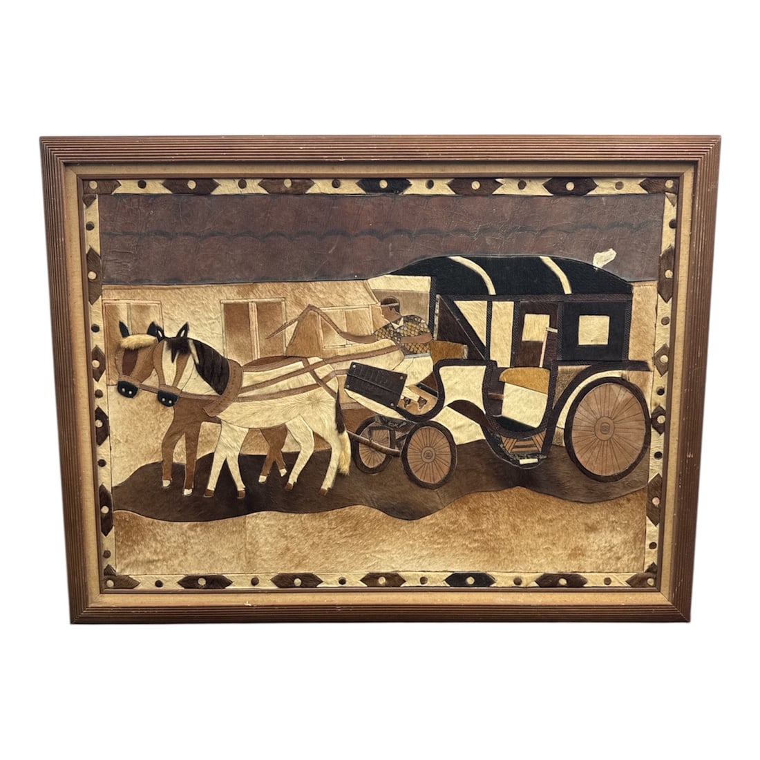 Folk Art Mixed Media Horse Drawn Carriage Scene (1 of 6)