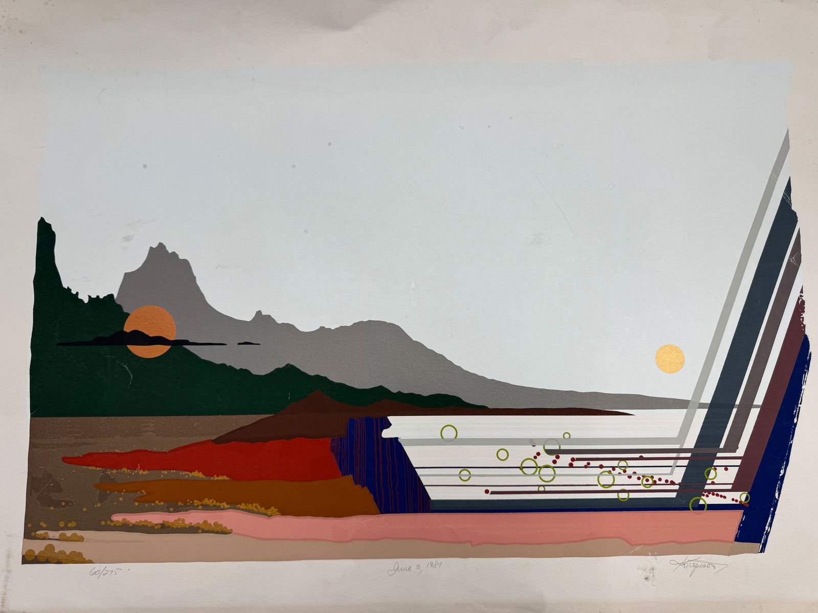 Limited Edition Abstract Landscape Silkscreen Print Dated 1981 Signed - 2